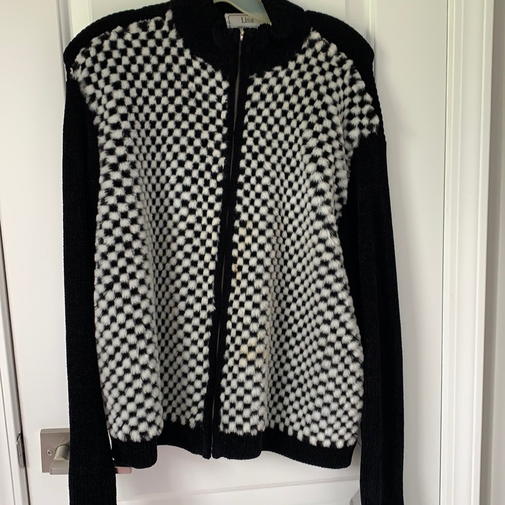 Chenille Checked Cardigan Medium Euc - image 1